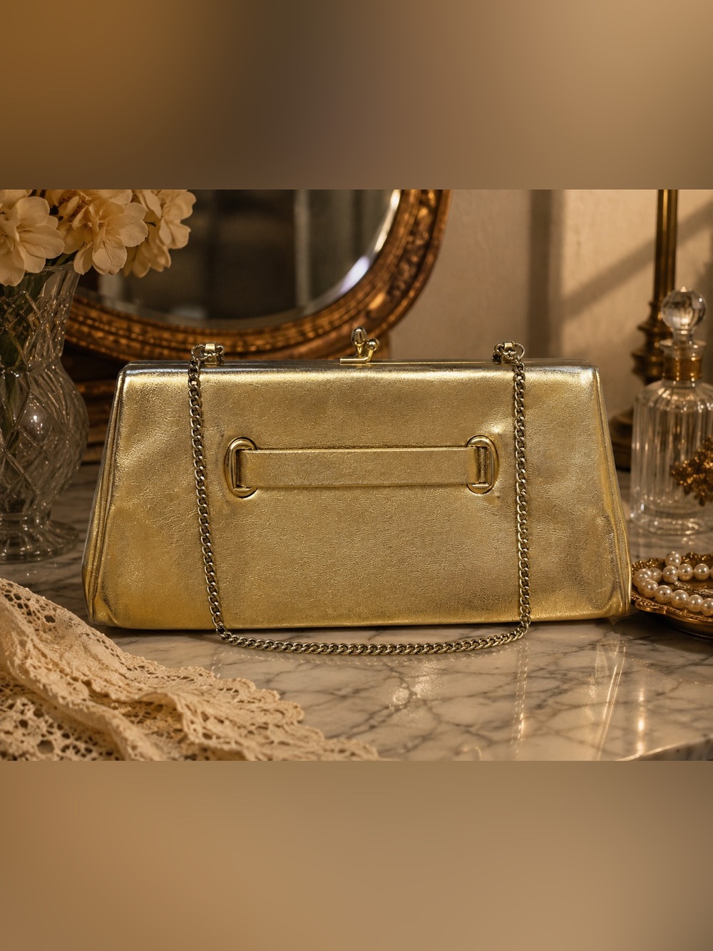 Metallic Gold Chain-Handle Women's Clutch